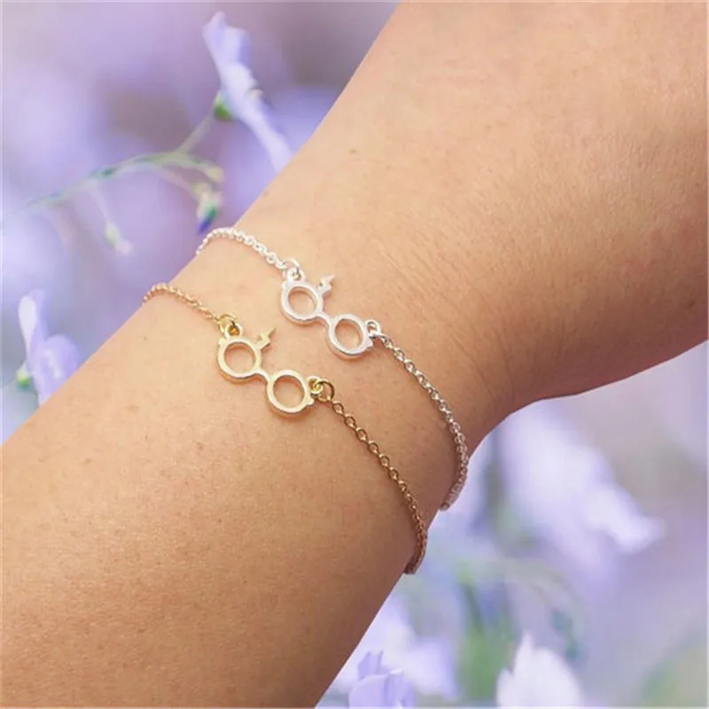 

Fashion Ligntning Bolt Glasses Bracelet in Gold/Silver plated Harry Glasses cute women Bracelet for Bridesmaid for wedding