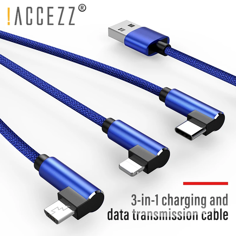 

!ACCEZZ 3 in 1 Charging Sync Data Cable Lighting For iPhone XS Max XR Micro USB Type C For Xiaomi Mi8 Samsung S10 Charger Cables