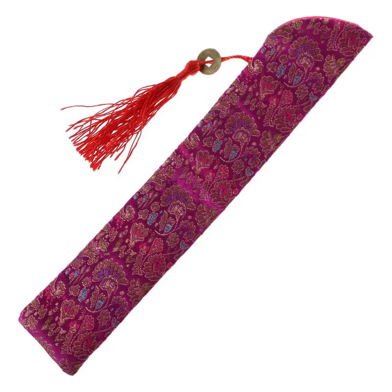 Шелковая ткань складной китайский Ретро стиль ручной вентилятор сумка с кисточкой пылезащитный держатель защитный чехол - Цвет: Рыжевато-коричневый