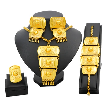 

African Jewelry Sets Gold Dubai Women Golden Jewelry Sets Necklace Bracelet Earrings Luxury Ethiopian Jewellery for Wedding