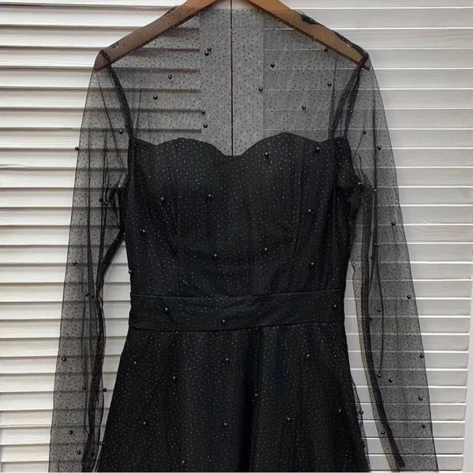 Летнее Новое Элегантное женское мини-платье с бусинами, сексуальное черно-белое кружевное платье трапециевидной формы с длинным рукавом, вечернее платье знаменитостей vestidos