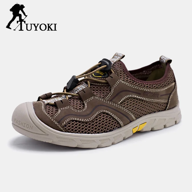 

Tuyoki Plus Size 38-48 Men Hiking Shoes Mesh Lightweight Sport Shoes Men Fashion Outdoor Breathable Elastic Trainers Sneakers