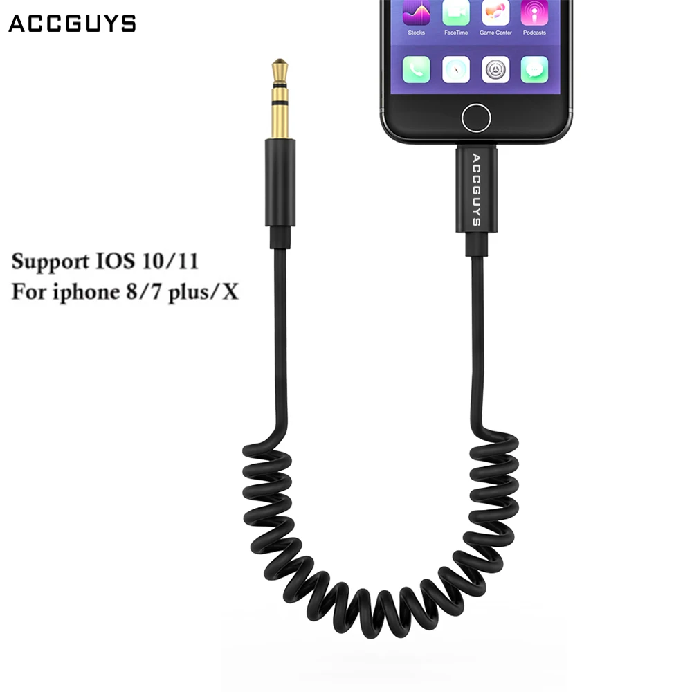 Beste ACCGUYS Lente Aux Cord Auto Kabel voor iPhone 8 7 Plus X XS Max XR naar 3.5mm Jack Male headphone Jack Audio Elastische Adapter iOS 11