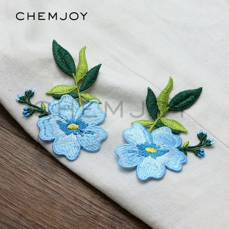 

1 Pair of Embroidery Blue Flower Patch for Clothes Sewing on Flower Applique for Jackets Jeans Applications for Shoes Backpack