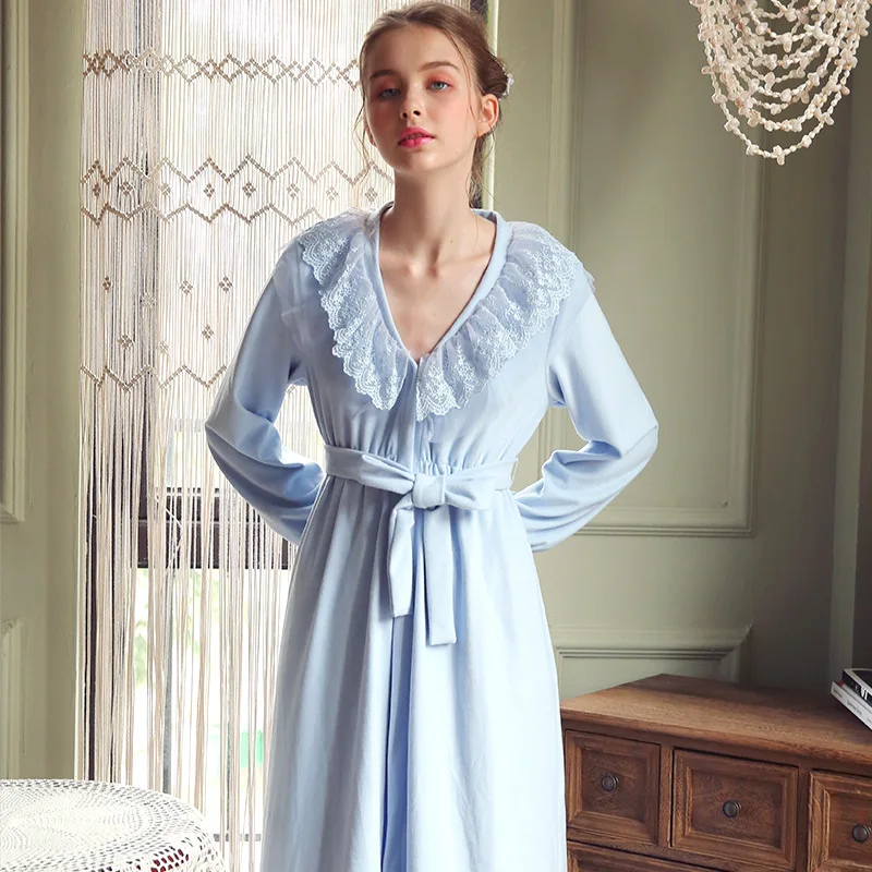 Elegant Robes Nightgown Autumn Winter Robe Women Girl Bathrobe Sweet Princess Sleepwear Lace 