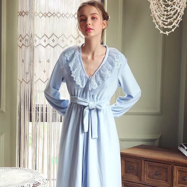Elegant Robes Nightgown Autumn Winter Robe Women Girl Bathrobe Sweet