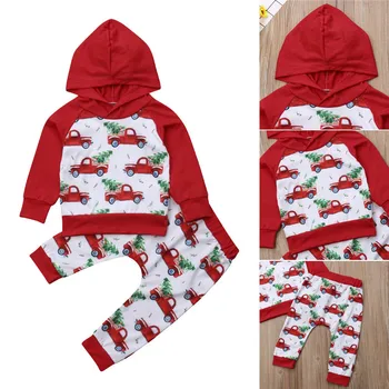 

PUDCOCO Fashion car Print Newborn Baby Girl Boy Xmas Clothes Hooded Coat Tops Long Pants Infant Casual Pop Cotton Outfits 0-24M