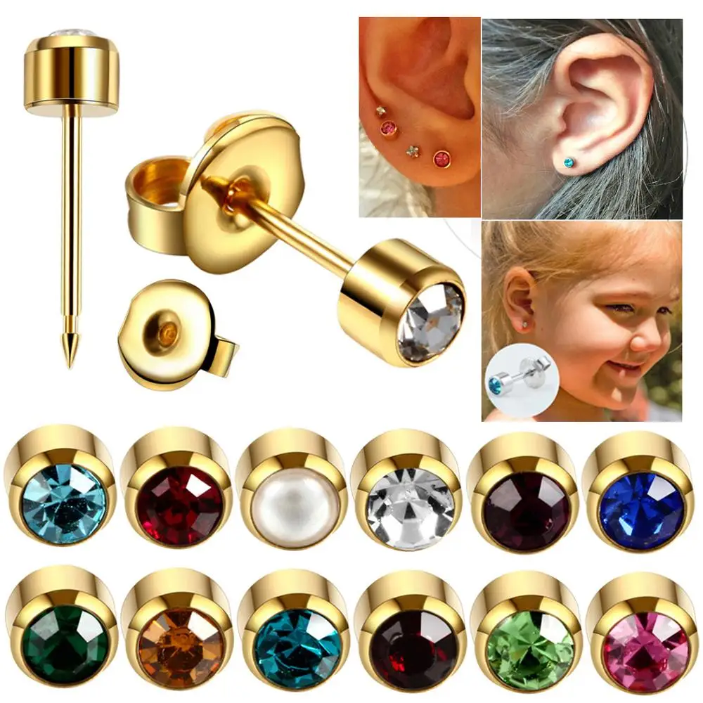 

Imixlot 24K Gold Plating 20G 4MM Birthstone CZ Ear Stud For Piercing Gun Earrings StudsTragus Cartilage piercing jewelry 1Pair