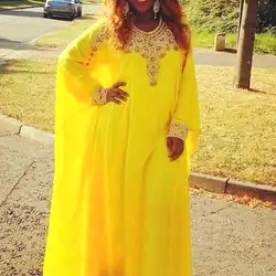 Арабском стиле дубай кафтан платья 2015 новый фантазии с длинными рукавами о шеи желтый абая вечерние платья халат де вечер