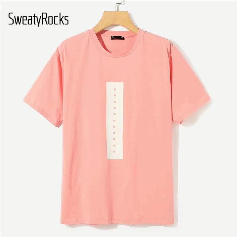 SweatyRocks, Мужская футболка с коротким рукавом, с графическим рисунком, уличная одежда, розовая, опрятная, мужские футболки, модная одежда, лето, повседневные мужские футболки