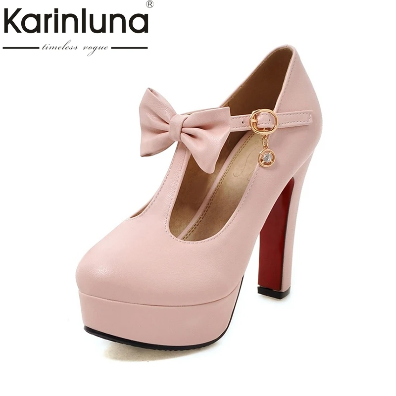 

KarinLuna Plus Size 33-47 Customized Top Quality Buckle Strap Bowtie Women Shoes high-heeled Wedding Bride Pumps