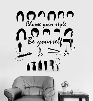 

Newest Creative Vinyl Wall Decal Hair Salon Stylist Hairdresser Wall Sticker Barbershop Mural Sofa Background Decor Decals LA432