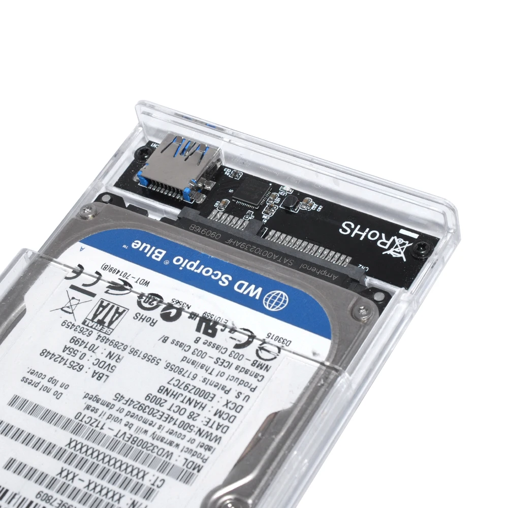 Дюймов 2,5 дюймов Прозрачный USB 3,0 на SATA 3,0 HDD случае инструмент Бесплатная 5 Гбит/с Поддержка 2 ТБ жесткий диск Корпус для тетрадь ноутбука