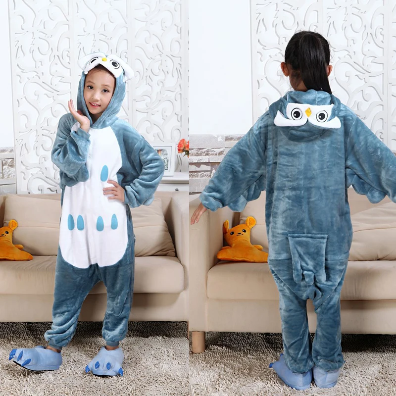 

Children Hoodie Animal Owl Pajamas Funny Flannel Warm Soft Overall Winter Jumpsuit kids Cartoon Kigurumi Cosplay Unicorn Pyjamas