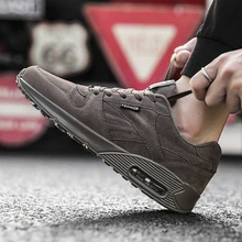 Ультралегкие Мужские дышащие Сникеры, одноцветные износостойкие мужские туфли с воздушной подушкой, кожаная спортивная обувь на четыре сезона