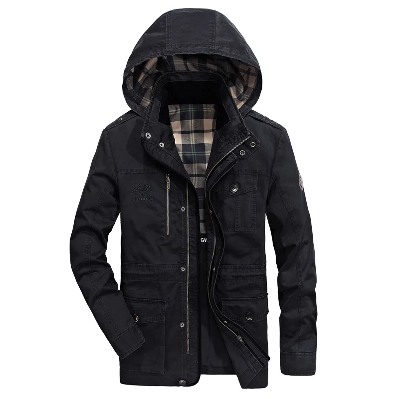 BLACK ZHAN DI JI PU Брендовая одежда размера плюс 3XL 4XL Мужская ветровка с капюшоном и воротником Верхняя одежда куртка и пальто 130 - Цвет: BLACK