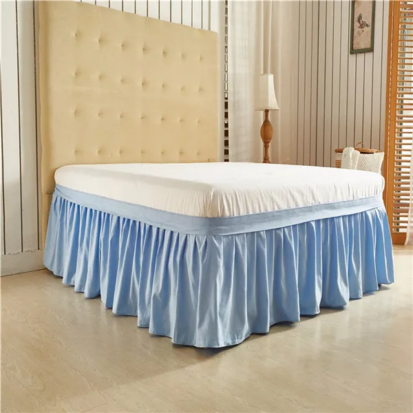 Solid Color Wrap Around Solid Ruffled Bed Skirt,Dark Blue US Twin Queen