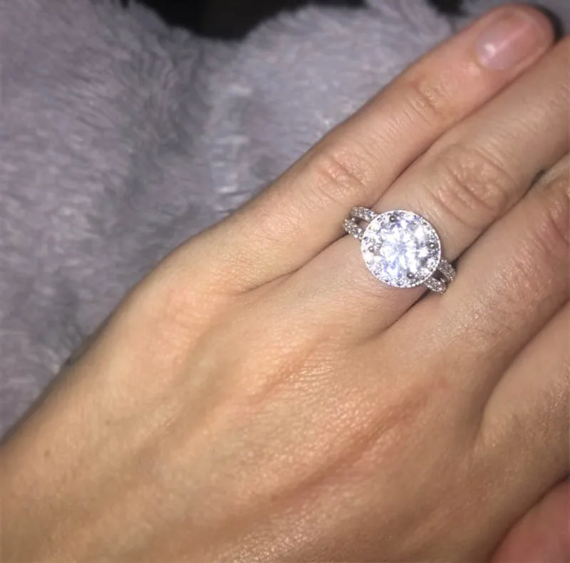 YHAMNI настоящий модный 925 набор серебряных колец 2ct 8 мм CZ циркониевый браслет Помолвочное, обручальное кольцо ювелирные изделия для женщин подарок LR510