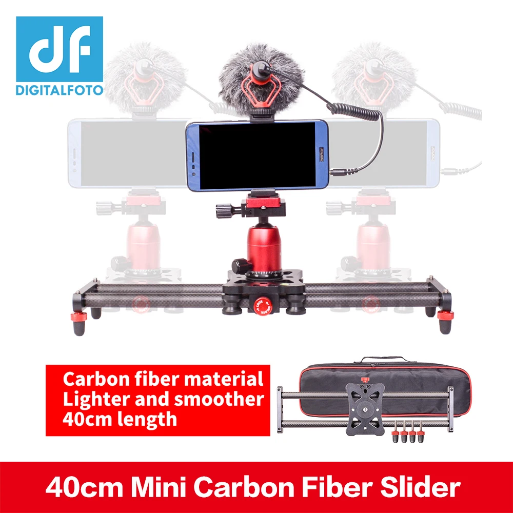 DF DIGITALFOTO 40cm Mini Carbon Fiber Slider Track Dolly Slider Rail System for GoPro 6 XiaoYi Hero Action Camera DSLR iphone X