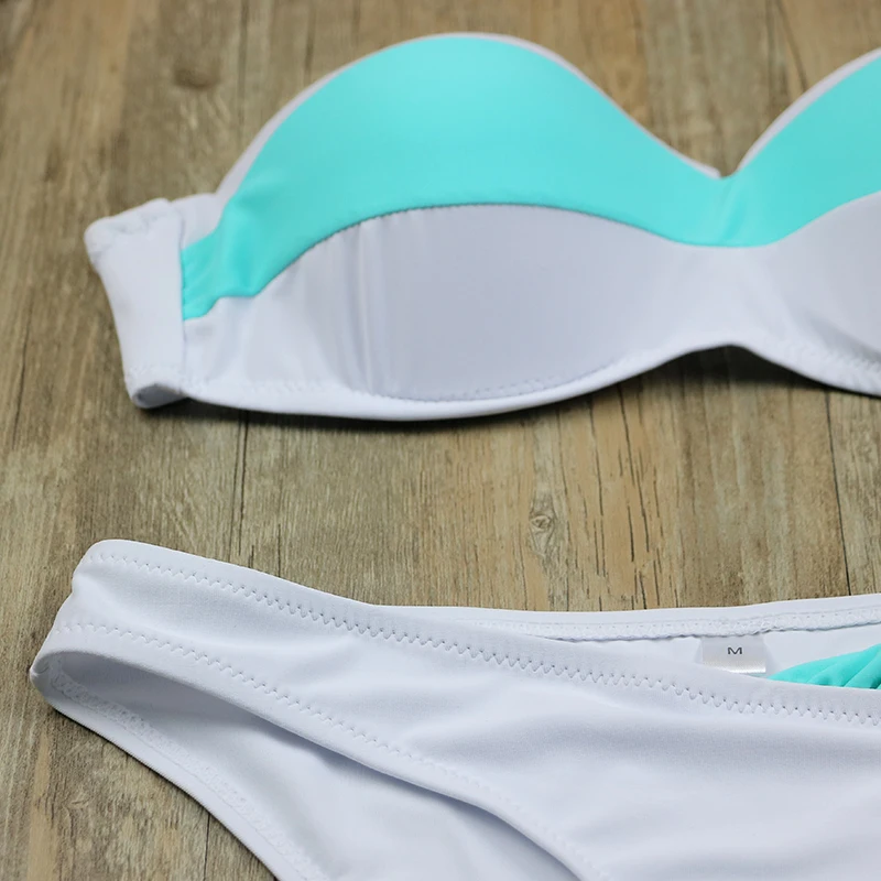 2017 New top sexy solid swimwear push up bikini bandage sport suit high cut bathing suit bandeau swimsuit women bikini set 2507