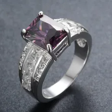 Nueva Moda Geométrica Amatista Femenina 925 Anillo de Plata de La Vendimia Del Partido/Anillos de Boda Para Las Mujeres Bijoux Femme RS0032