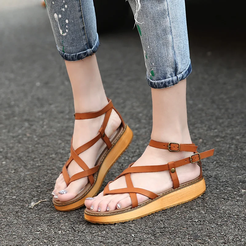 famous brand narrow band platform sandals genuine leather summer shoes ...