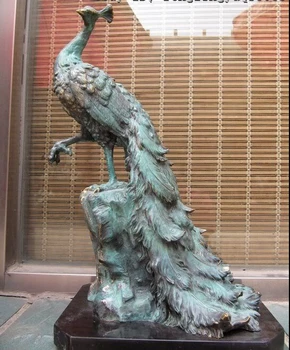

19"Chinese Classical Bronze Copper Statue Green peafowl peahen Art Sculpture