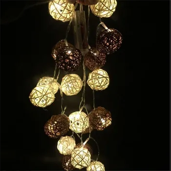 

2018 New Warm White 3M 20 LED 4CM White/Brown Rattan Ball LED Battery String Lighting Holiday Xmas Home Wedding Party Decoration