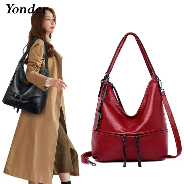 Yonder Brand Women Leather Handbags Las Large Hobo Bag Messenger Crossbody Shoulder Female Hand Bags For 2019 Wine