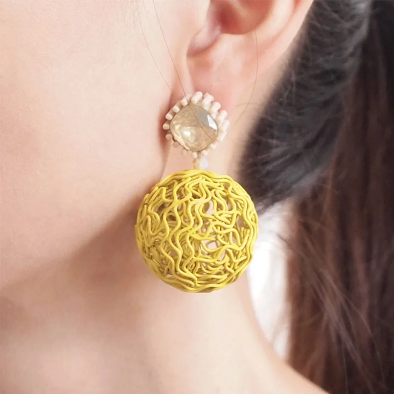 MANILAI Hollow Round Metal Ball Dangle Earrings Women Vintage Resin Big Statement Earrings Christmas Jewelry Gift Brincos