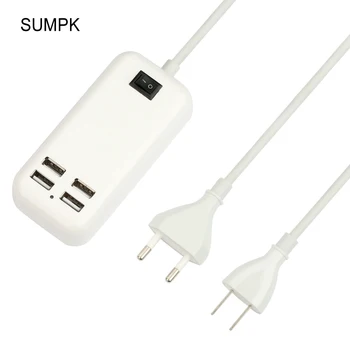 

SUMPK 5V3A 4 Ports USB Travel Charger EU/US Plug USB Wall charger fast charging for samsung ON/OFF Switch Mobile Phone Charger