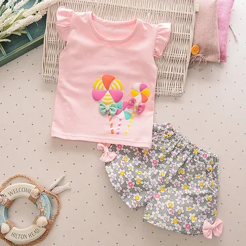 

2PCS Toddler Kids Baby Suits Cute Girls Bowknot Outfits Lolly T-shirt Tops+Short Pants Clothes Set Clothing Sets Dropshipping