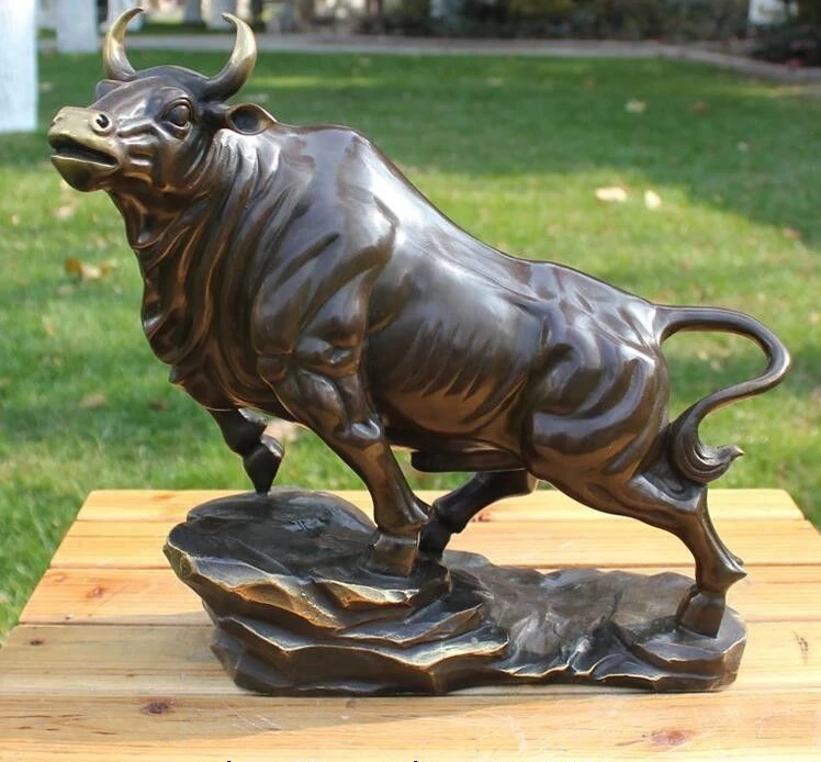 Western Abstract Art Deco Sculpture Bronze Marble Bull Cow 