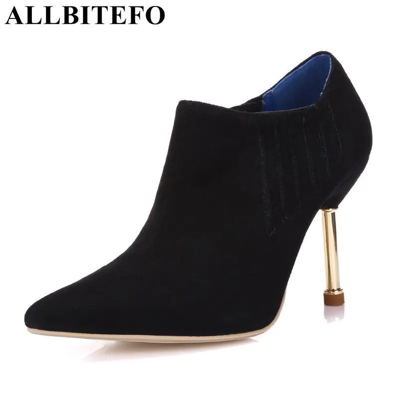 

ALLBITEFO sheepskin pointed toe Elastic band high heels women party shoes gold heel high heel shoes women pumps girls shoes