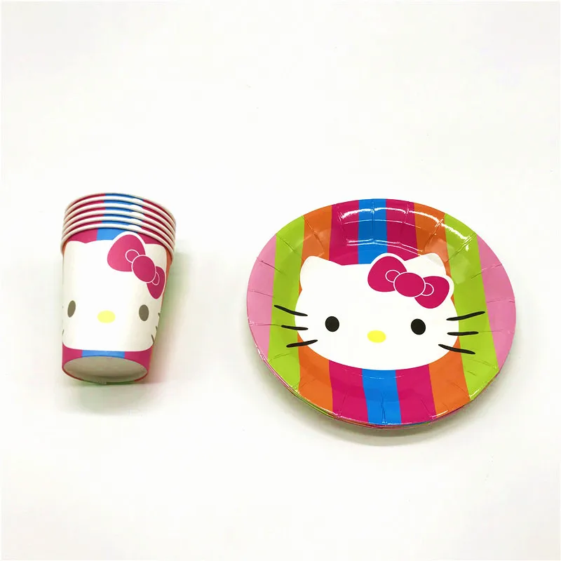 

Hot Sale Hello Kitty Theme 24Pcs/Lot Disposable Paper Cup+Plate Girl Favors Birthday Party Event Party Wedding Decoration Supply