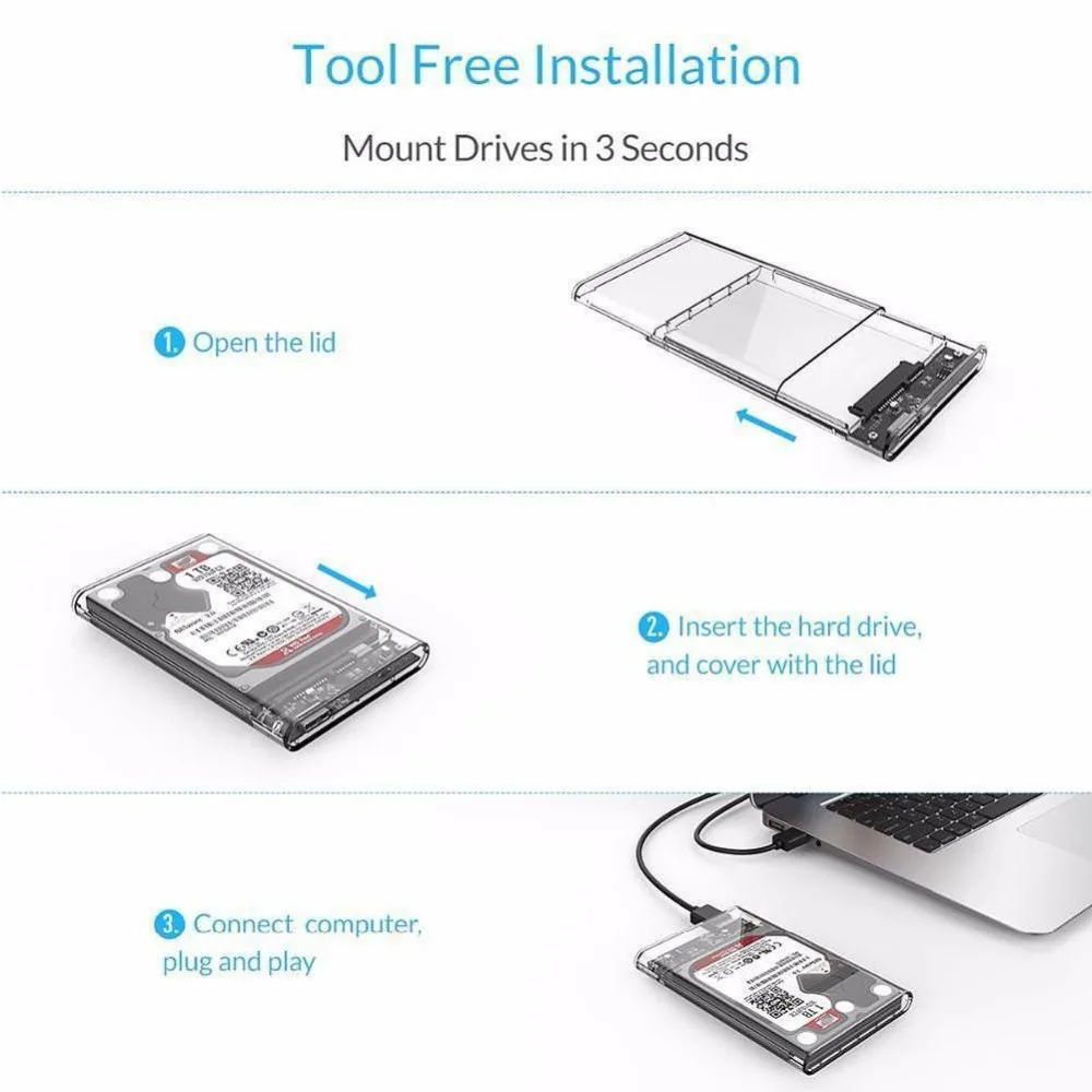2.5 بوصة شفافة USB 3.0 HDD حالة شحن UASP محرك القرص الصلب ضميمة الخارجية مربع USB 3.0 كابل أفضل سعر أفضل بائع