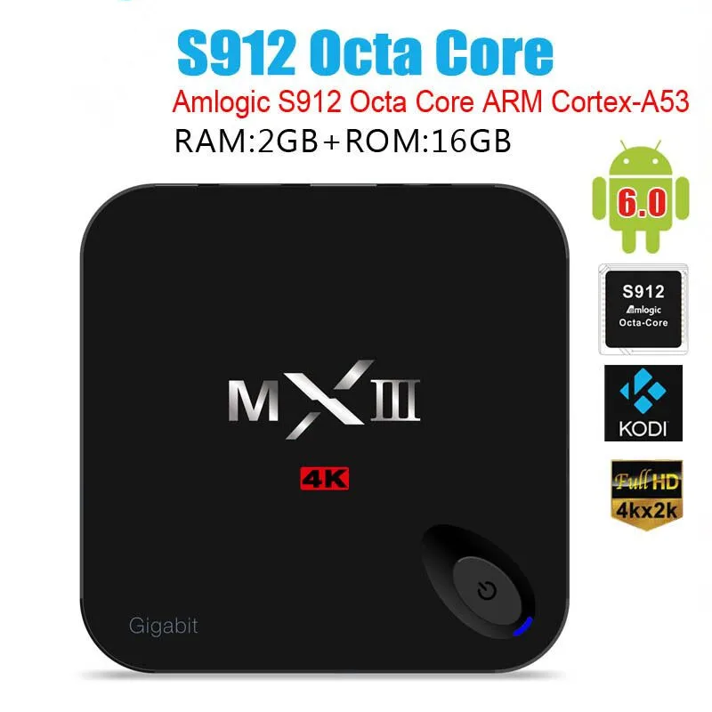 

1 Piece Genuine MXIII G Amlogic S912 Octa Core Android 6.0 MXIII-G TV BOX Gigabit Lan MX3 2G/16G 2.4G/5GHz Dual WiFi H.265