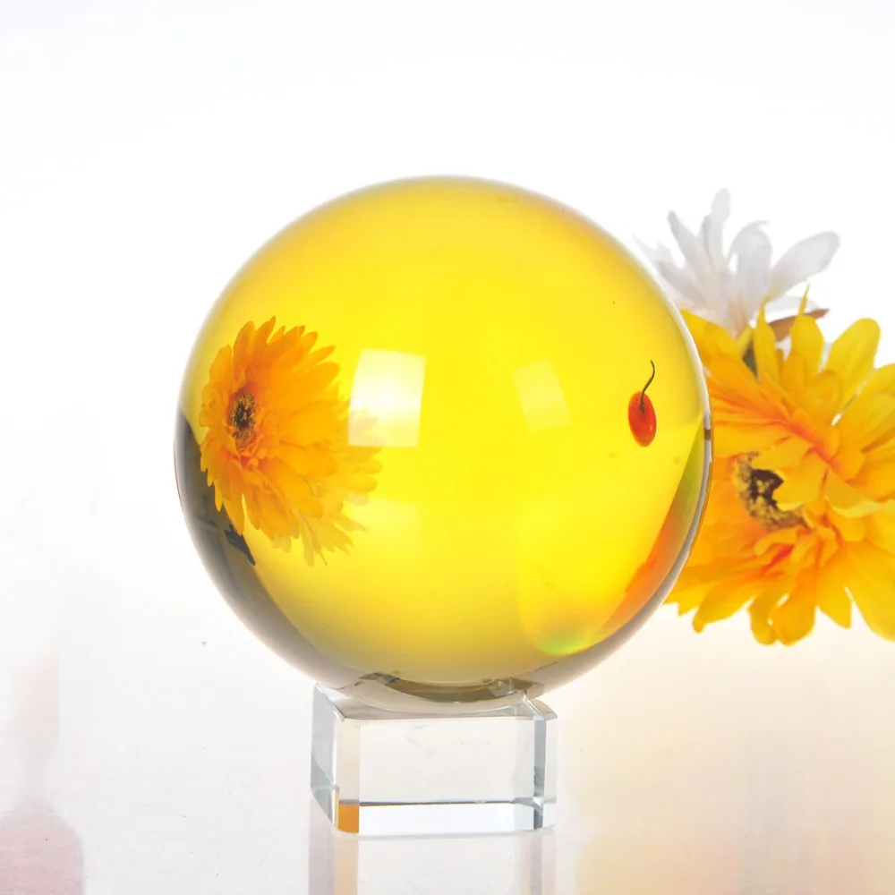 100mm Yellow Magic Crystal Ball Feng Shui Home Decor Glass Ball with