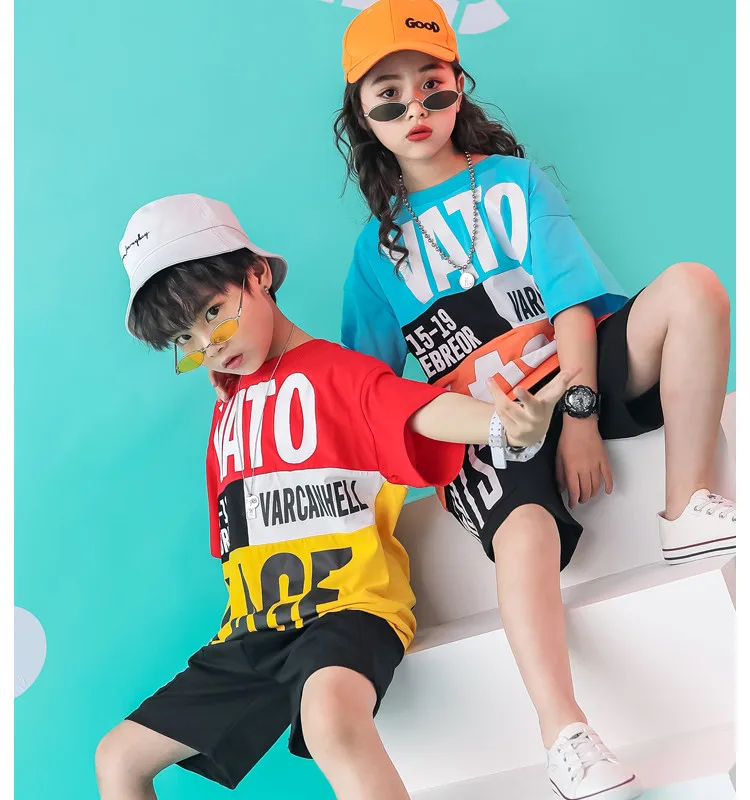 Summer 2019 baby girls Boys clothing set 6 8 10 12 14 Years hiphop tshirt pants kids jazz dance costumes toddler outfits 140 160 (8)