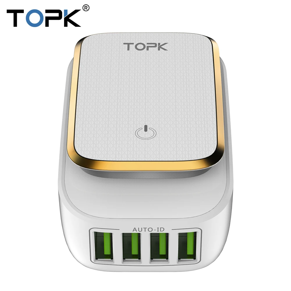  TOPK 4-Port 4.4A (Max) 22W EU USB Ladegerät Adapter LED Lampe Auto-ID Tragbare Handy Reise Ladegerä