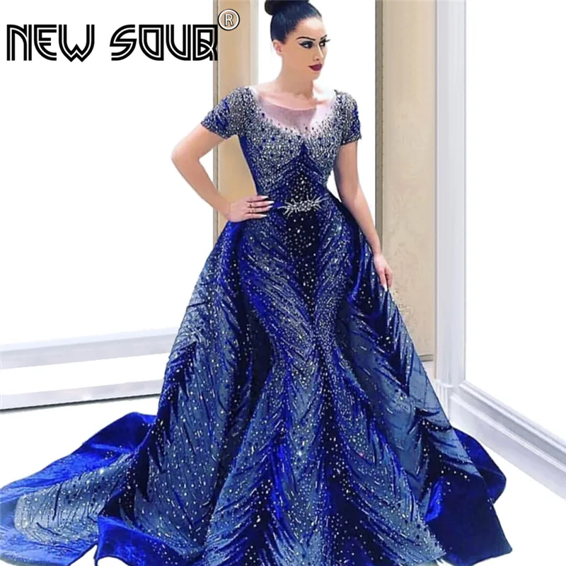 

New Arrival Royal Blue Elegant Dubai Evening Dresses Handmade 2019 Robe de Soiree Arabic Muslim Party Gowns Turkish Prom Dress