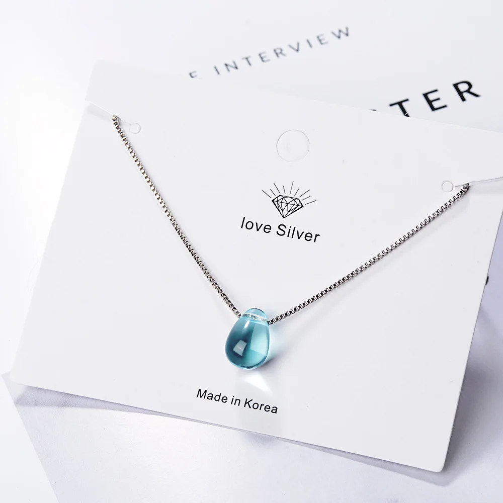 

Dainty 925 Sterling Silver Blue Crystal Pendant Necklace Teardrop Neckless Women Choker Bijoux Minimaliste Collier Femme SN009