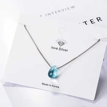 

Dainty 925 Sterling Silver Blue Crystal Pendant Necklace Teardrop Neckless Women Choker Bijoux Minimaliste Collier Femme SN009