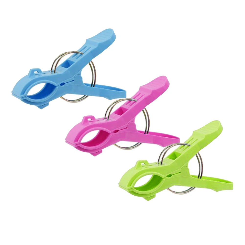 3pcs Bright Color Plastic Beach Towel Clips Strong And Durable Sun Bed