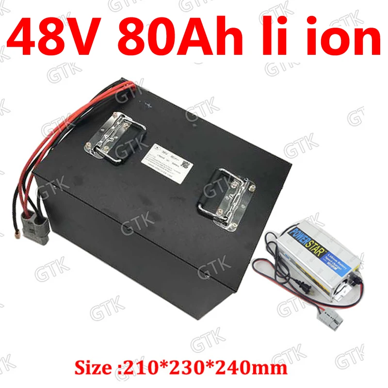 

GTK 48V 80AH Lithium ion Li-ion battery no 48V 100AHbattery BMS for 5000w RV EV scooter tricycle fishing boat + 10A Charger