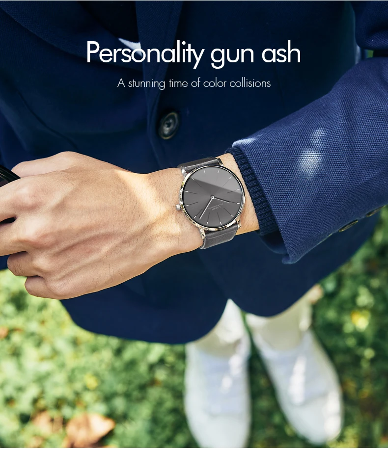 6,5 мм Тонкий чехол, мужские часы, ультра-тонкие роскошные брендовые простые деловые мужские кварцевые часы с кожаным ремешком