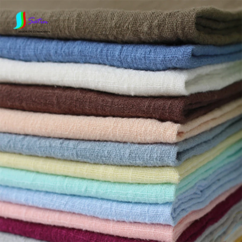 Colorful Thin Breathable Absorbent Slub Cotton Linen Wrinkle Crepe