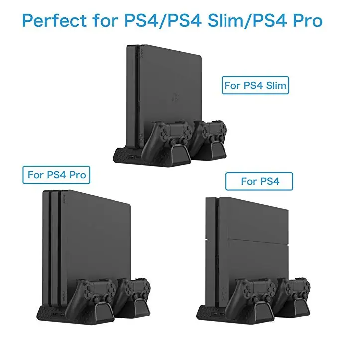 PS4/PS4 Slim/PS4 Pro Vertical стенд с Вентилятор охлаждения Cooler двойной контроллер Зарядное устройство зарядная станция для SONY Playstation 4 ps4 ps4 pro игровая приставка ps 4 sony playstation 4 pro консоли сони