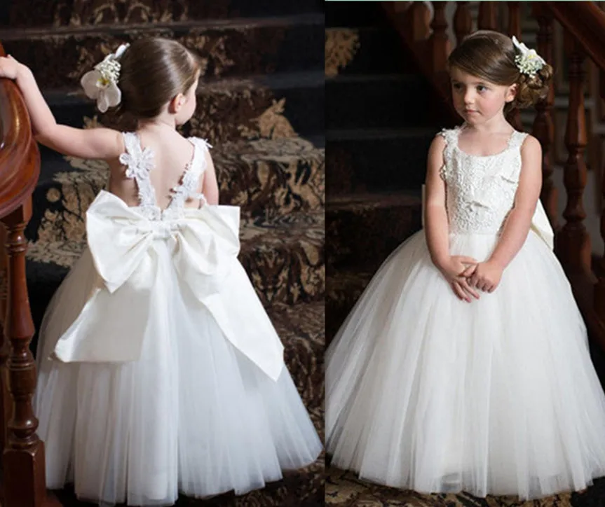 

New Princess White Lace Flower Girl Dress for Wedding Ball Gown Tulle Little Girls First Communion Dress Baby Girl Birthday Gown