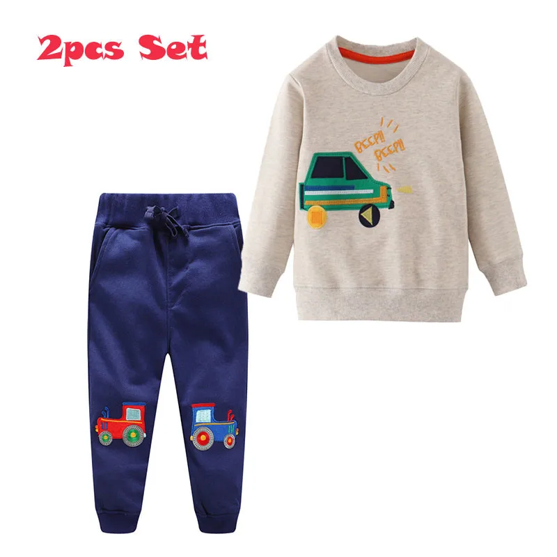 

Jumping Meters Applique Baby Clothing Sets Sweatpants + Sweatshirts Cotton Cars 2 pcs Sets For Autumn Winter Boys Outfits Suits